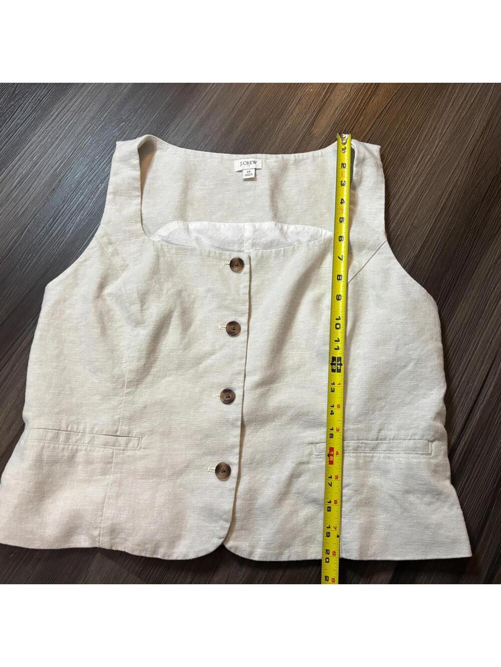 J. Crew Square Neck Linen Blend Vest Top Women's Size 14 Beige Sleeveless - Picture 4 of 8